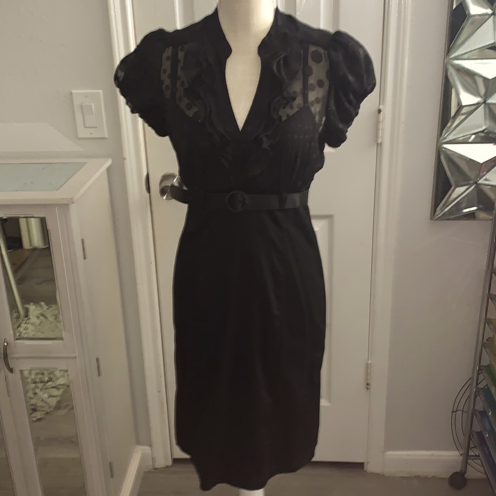 Trixxi black polka dot sheer upper with belt size 7